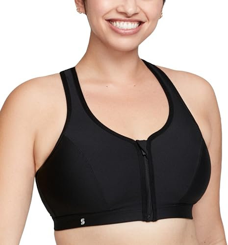 Glamorise Große Größen Plusgröße Sport-BH mit Reißverschluss vorn ohne Bügel Nr. 9266, Schwarz, 95E