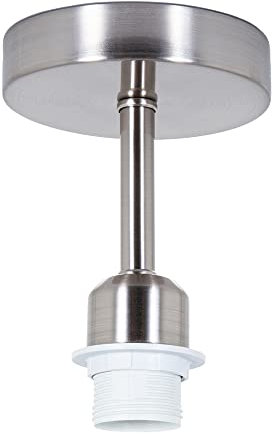 Brushed Satin Nickel Ceiling Light Fitting for Industrial Style Light Bulbs | 12cm x 17cm | Suitable for Lamp Shades with E27 Lamp Holder by Happy Homewares