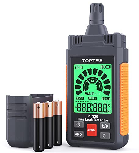 TopTes PT330 Gasmelder, Gaslecksuchgerät mit Akustischem und Visuellem Alarm zur Lokalisierung von Leckquellen für Brennbare Gase wie Methan, Propan, Bereich 50-10.000 ppm, Inklusive 3 Batterien