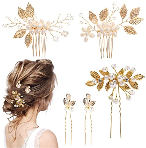 Bijou de Cheveux Mariage, 5 Pièces - Peigne et Broche Mariée, Ornements et Épingles à Cheveux Feuille de Cristal pour Filles, Mariée, Demoiselle d'Honneur