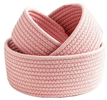 Duories 3 Stück Runden Aufbewahrungskorb Korb Baumwollseil Geflochten,Wickelkommode Organizer,Bad Organizer,Baby Spielzeug Organizer,für Babyzimmerr,Schlafzimmer,Wohnzimmer,Wäschekammer,Rosa,S+M+L