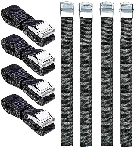 Lot de 8 sangles d'arrimage courtes avec boucle de serrage - Noir - 40 cm - Sangles de fixation pour vélo, porte-bagages, bagages - Camping