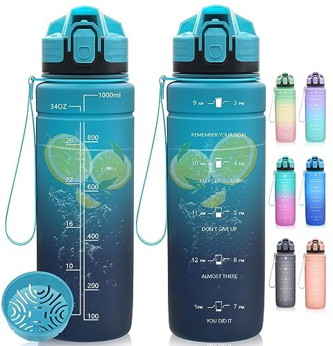 Dosurer Trinkflasche, 1l, 700ml, 500ml Trinkflasche Kinder Auslaufsicher, Wasserflasche mit Motivierender Zeitmarkierung, BPA Frei Tritan Sportflasche für Schule, Sport, Fahrrad, Arbeit, Fitness
