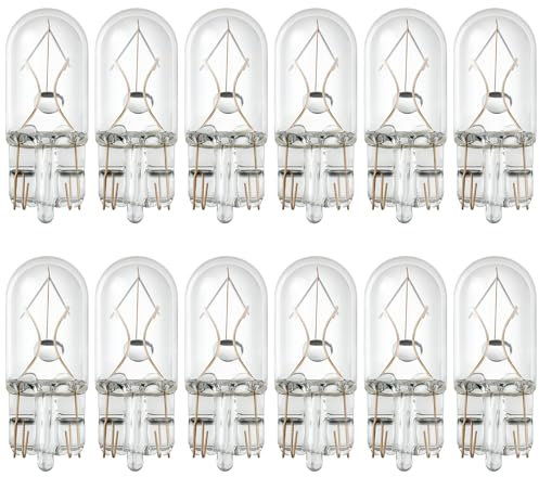 Zethors 12PCS T10 Bombilla Halógena Luz Lateral sin Tapa 501 W5W Lámparas de Luz Blanca Cálida Luz de Placa de Matrícula Lateral Luz de Estacionamiento de Reversa para Automóvil DC 12V