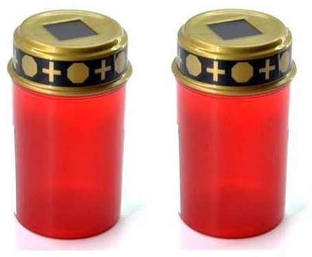 HAC24 2er Set Solar LED Grablicht mit Dämmerungssensor Grabkerze Grablampe Grabschmuck Grabdekoration Grableuchte Grablampe Friedhofslampe Grabdeko