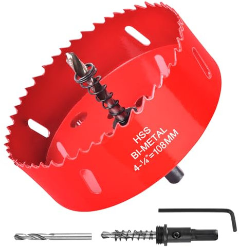 108 mm Lochsäge für Holz, Kunststoffplatten, Decke, Trockenbau und Blech, HSS-Bimetall-Lochschneider mit Zentrierbohrer