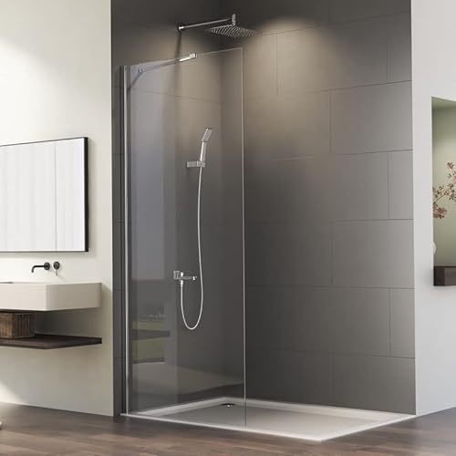 Duschwand für Dusche 80x185cm Walk-in Duschabtrennung | 6mm ESG Sicherheitsglas, Begehbare Duschwand Walkin Duschtrennwand, 80cm Breit Glastrennwand