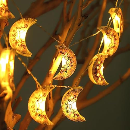 Eledreme Ramadan Dekoration Lichter, Mond ramadan lichterkette, 1.5m 10LED Lichterkette Muslim Beleuchtung Lichter für Außen und Innen Zuhause Garten