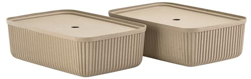 Zone Denmark Pulp Aufbewahrungsboxen mit Deckel – Boxen Aufbewahrung – Stabile Kisten aus 100% Recyclingmaterialien – 2 Stück – 48 x 32 x 15 cm – Natural Brown