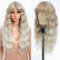 Style Icon Blonde Weiße Perücke mit Pony Lange gelockte gewellte Synthetikhaarperücke mit Vorhang und Pony für Frauen für den täglichen Partygebrauch 25 Zoll (T14F/56E)