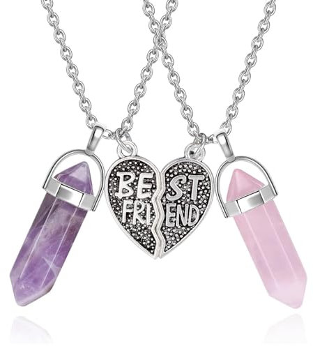 SwirlColor Freundschaftsketten für 2, Heilung Kristall Best Friends Kette Passende Herz Beste Freundin Halskette Freundschaftskette für 2 Mädchen Frauen Halsketten Schmuck Set