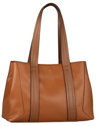 TOM TAILOR Manola Damen Shopper Umhängetasche Reißverschluss Groß Cognac Braun