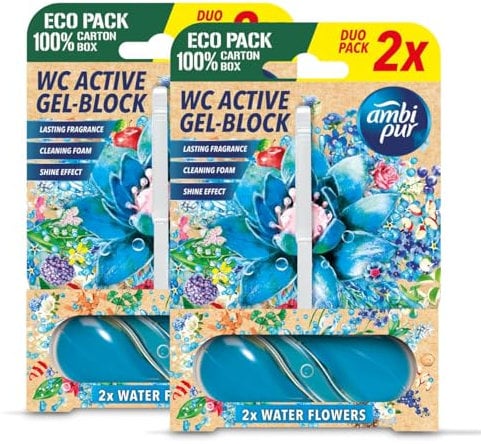 Ambi Pur WC Active Gel-Block 2x45g Water Flowers - WC Duft (2er Pack)