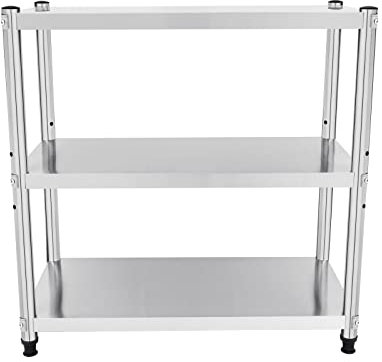 OUKANING Edelstahltisch Arbeitstisch Küchenregal 3/4 Etagen, Höchstlast 50 Kg, Edelstahl Arbeitstisch Für Gastronomie, Zentrum Niedriger Schwerkraft, Einfache Installation (3 Tier)