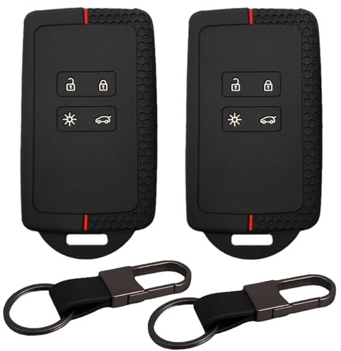ANBOO 2 Pièces Coque de Clé de Voiture Compatible pour Renault Clio Megane Koleos Kadjar Kangoo Twingo Talisman Captur Espace Dacia Duster Boîtier pour Clé de Voiture en Silicone (Noir-2PCS)
