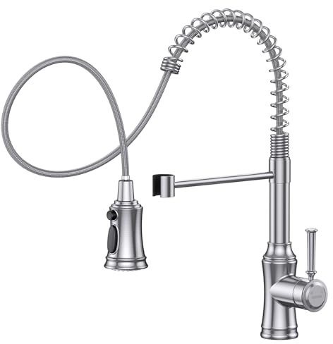 HURRAN Robinet Cuisine Nickel Brossé, Robinetterie de Cuisine Douchette avec 3 Modes de Pulvérisation, Arc Haut Mitigeur Cuisine Extensible avec 360°Pivotant pour Évier de Cuisine, Acier Inoxydable