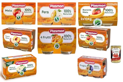 Plasmon Frutta Testpaket 8x (2x80g) Nur mit italienischen Frucht, 100% natürlich, mit Zugabe von Vitamin C + Italian Gourmet polpa 400g