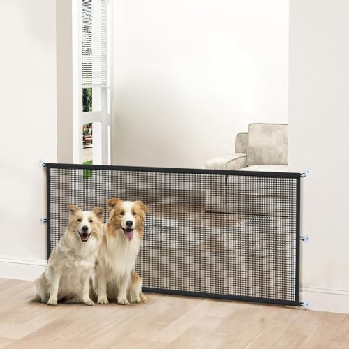 Puerta mágica de malla para perros para puertas, puerta interior para mascotas, 30 x 70 pulgadas, para cocina, escaleras, pasillo, se adapta a aberturas de 64 a 66 pulgadas de ancho