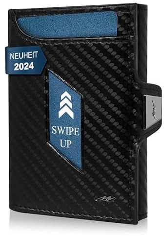 Marc Peter® Jupiter Carbon Echtleder Slim Wallet mit Münzfach | Kleines Portemonnaie für Herren mit RFID | Kompaktes Portmonee | Mini Geldbörse für Männer | Kreditkartenetui für bis zu 11 Karten