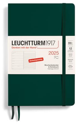 LEUCHTTURM1917 370524 Wochenkalender & Notizbuch Paperback (B6+) 2025, Softcover, Forest Green, Deutsch