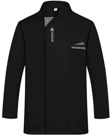 AOXCHEN Kochjacke für Herren und Damen, Japanische Koch-Arbeitskleidung, Sushi-Jacke für Küche, Kochen, Bistro(Black Longsleeve,3XL)