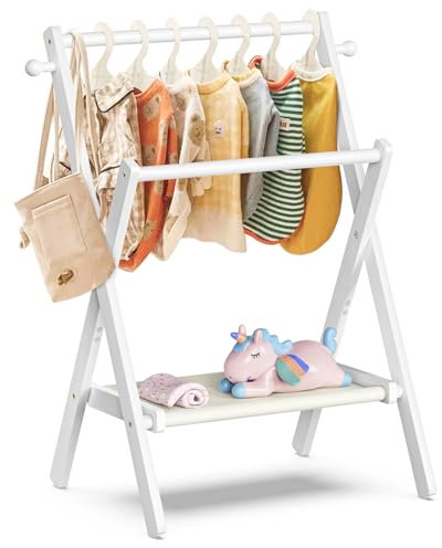 BAMBOOHOMIE Porte-vêtements pour bébé pour fête prénatale, poupées, vêtements de bébé avec étagère de rangement et double tringles, porte-vêtements pour tout-petits, mini placard pour fête prénatale