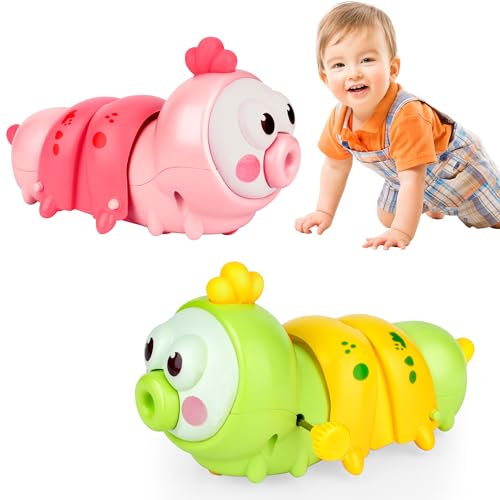 OFUN Jouet Bebe 1 an, Cadeau Bébé, 2 Pack Wind Up Tummy Time Toys, Jouets Qui Marche, Jeux pour Enfant Garçon Filles 6 9 12 Mois, Jeu Qui Marche pour Motricité et Reconnaissance des Couleurs