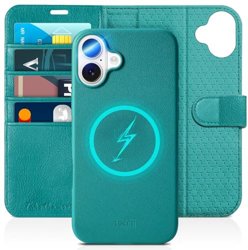 TUCCH Case for iPhone 16 Plus (6.7) 2024, Magnetic [Detachable][2-in-1]PU Leather Wallet Stand Case with[RFID Blocking][Wireless Charging][Card Slots]Shockproof Removable Protective Folio, Full Cyan