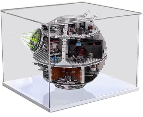 HCAEIOFJ Transparente Acryl-Vitrine für Lego SW 75159 Raumstation, anwendbar für Todesstern-Raumstation, Spielzeug-Vitrine, Geschenk (nur Vitrine) (weiße Unterseite)