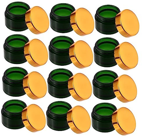 WOONEKY 12pcs 30g Green Glass Refillable Cosmetic Cream Jars Lids Travel Face and Eye Cream Dispenser Containers for Skincare