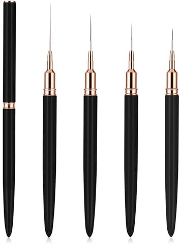 5 Pcs Nail Liner Brush, Liner Brush Nail Art, Nail Art Set 7/9/11/15/25mm, Fine Line Nail Art Brushes with Lid, Ultra Fine Detail Painting Thin Nail Art Brush for Diy Professional Design