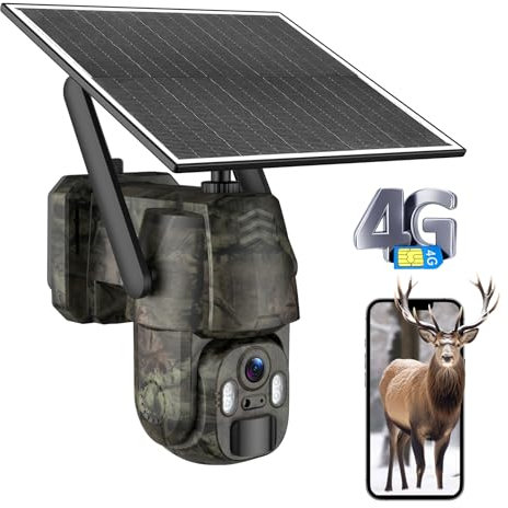 AMOROM 4G LTE Überwachungskamera Aussen Wildkamera Solar mit SIM Karte, 2K Kamera Überwachung Akku Ohne WLAN mit Bewegungserkennung, Farb/IR Nachtsicht, 2-Wege-Audio, IP66 Wasserdicht