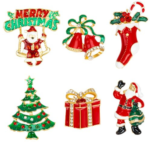 MELLIEX 6 Stück Weihnachten Broschen Pin Set Strass Weihnachtsbroschen Kristall Weihnachtsschmuck für Kleidung Geschenk Ornamente