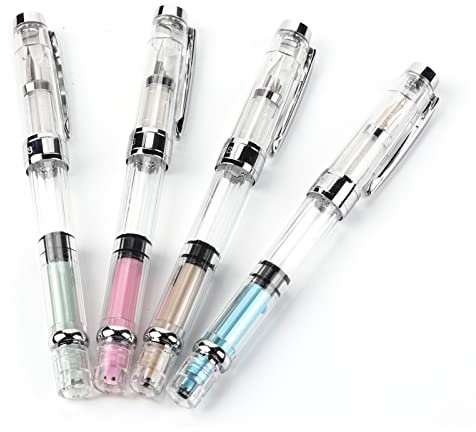 Respicefinem Piston Fountain Pen 15. 0×8. 0×2. 4Pcs 0. 5Mm Point Transparent Fountain Pen Stationery Supplies For Daily Writing To Use Fountain Pens