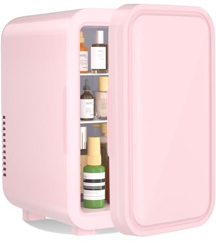 YASHE Mini Fridge, 6 Liter/8 Can 220-240V AC/DC Portable Thermoelectric Cooler Refrigerators for Bedroom, Skincare, Beverage, Office, Dorm Room and Car, Pink