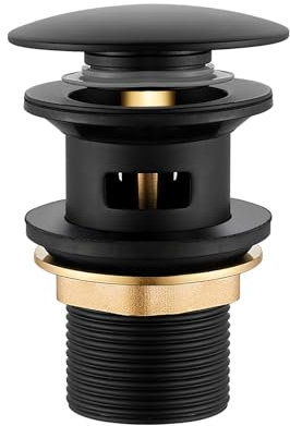 Ablaufgarnitur Waschbecken, Abflussgarnitur mit Überlauf, Pop Up Click Clack Ventil mit Überlauf Schwarz, Waschbeckenstöpsel, G 1¼ (Großer Deckel)