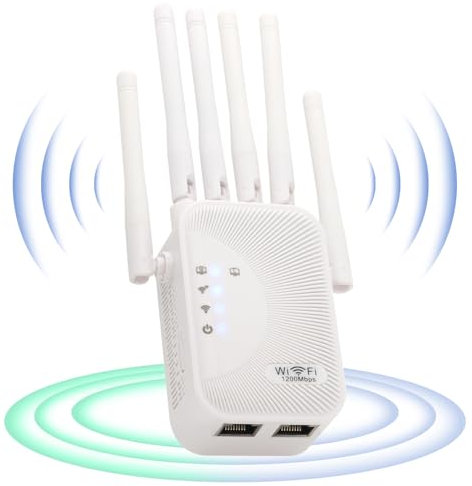 Répéteur WiFi, amplificateur de Signal Domestique WiFi Extender avec Double Bande 1200mbps (5GHz / 2.4GHz), répéteur WiFi avec Port Ethernet pour Une Couverture allant jusqu'à(Blanc rayé)