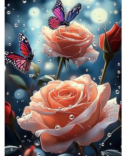 HEIBAGO 5D Rosen Diamond Painting, Schmetterlinge Full Drill Diamant Painting Sets Für Erwachsene, DIY Cross Embroidery Diamant Kunst Valentinstag Diamond Art Bilder Für Home Wand Dekor 30 * 40cm