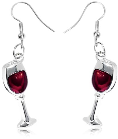 KUMSODE Boucles D'Oreille Argenté Boucles D'Oreille, Verre De Vin De Boucles D'Oreille En Verre De Vin Rouge, Bijoux Faits De Mode, Cadeaux Pour Femmes Et Filles Cadeau De Saint-Valentin