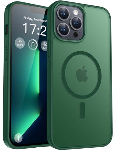 PuyaTeya für iPhone 13 pro max Hülle, mit Magnetisch, Militärschutz Transluzent matt stoßfest Anti-Kratzen/Anti-Fingerprint/Anti-Glatte Handyhülle für iPhone 13 pro max (Dunkel Grün)