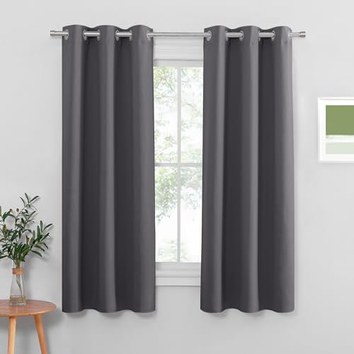 PONY DANCE Blackout Curtains Bedroom - Gray Short Thermal Insulated Energy Saving Curtains for Living Room Nursery Window Blinds for Home Decoration, Set of 2, 42 x 45 Inch,Grey