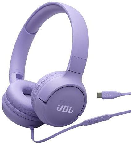 JBL Tune 520C, kabelgebundene On-Ear-Kopfhörer mit Mikrofon, Pure Bass Sound, EQ-Presets, USB-C-Anschluss, faltbares Design und kabelsalatfreies Kabel, Violett