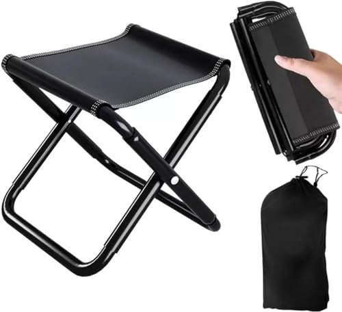 BTIUGYI Camping Hocker 30CM, Tragbarer Klapphocker mit Aufbewahrungsbeutel, Fußhocker Outdoor, Mini-Klapphocker, Leicht Sitz Falthocker Klappbar für Wandern, Garten, Angeln, Grillen, Strand (Schwarz)