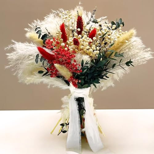 Ramo de Flores secas Naturales con Hierba de la Pampa, Colas de Conejo, Hierba Gema y Aliento de bebé para decoración del hogar, decoración Bohemia, mesas de Boda y Decoraciones de Pared