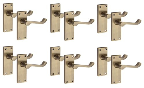 Golden Grace Victorian Scroll Latch Handles, Antique Brass 6 Pairs