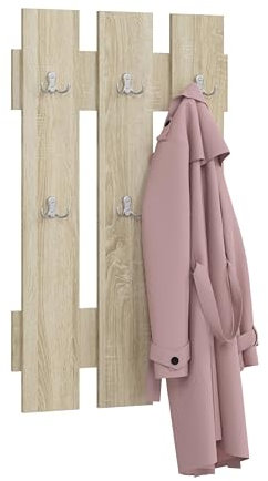 KUBUTKU Pannello appendiabiti da parete con 6 ganci per corridoio, 100 x 60 cm (Sonoma)