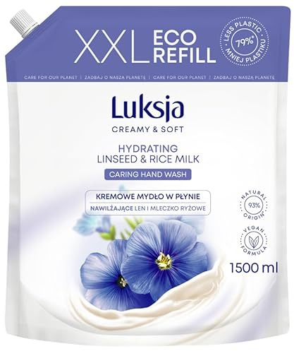 Cremige Flüssigseife LUKSJA, Leinen, Nachfüllpackung 1500ml, Hand Handseife, Hände Waschen, Handwaschseife