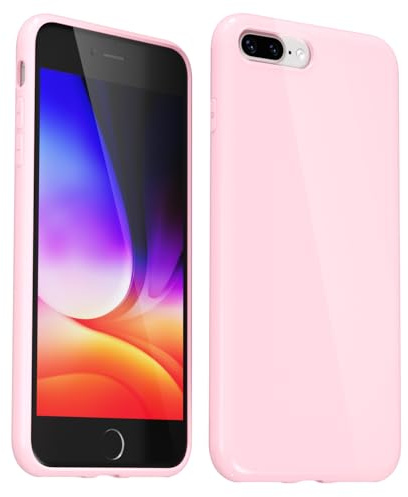 Svanove for iPhone 7 Plus/ 8 Plus Case Silicone, Glossy Soft Rubber Gel Jelly Cute Protective Plastic Simple Plain Phone Case Cover for Women Girl, Slim Thin Flexible Shockproof TPU, Pink