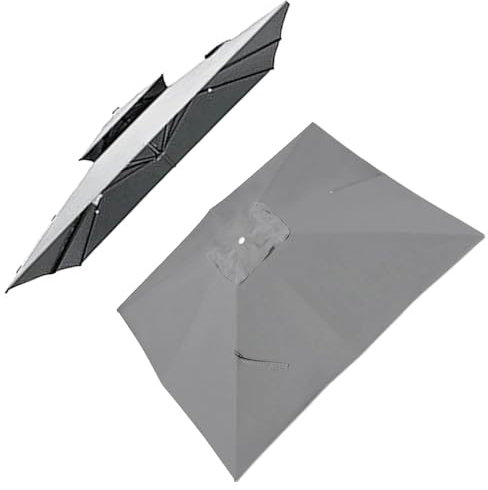 Ersatzbezug für Sonnenschirm, quadratisch, 3 x 3 m, strapazierfähig, freitragender Schirmstoff für Garten, Pavillon, Pool und Markt, wetterbeständig, UV-Schutz, 8 Streben, Hellgrau
