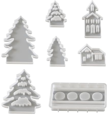 WUSJCOF Set di 7 Stampi Silicone Natale Case Albero Portacandele Stampi Gesso per Creare Casette Natalizie